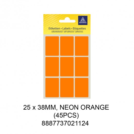 MAYSPIES MS-25X38MM COLOUR LABEL / 5 SHEETS/PKT / 45PCS / 25X38MM NEON ORANGE